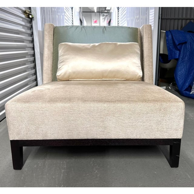 Christian Liaigre for Holly hunt latin lounge chair, Beige, Light Green, France, circa 2010. Holly hunt beige chenille...