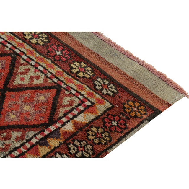 1950s Vintage Turkish Tribal Runner in Red, Beige-Brown and Gold Geometric Motifs For Sale - Image 5 of 7