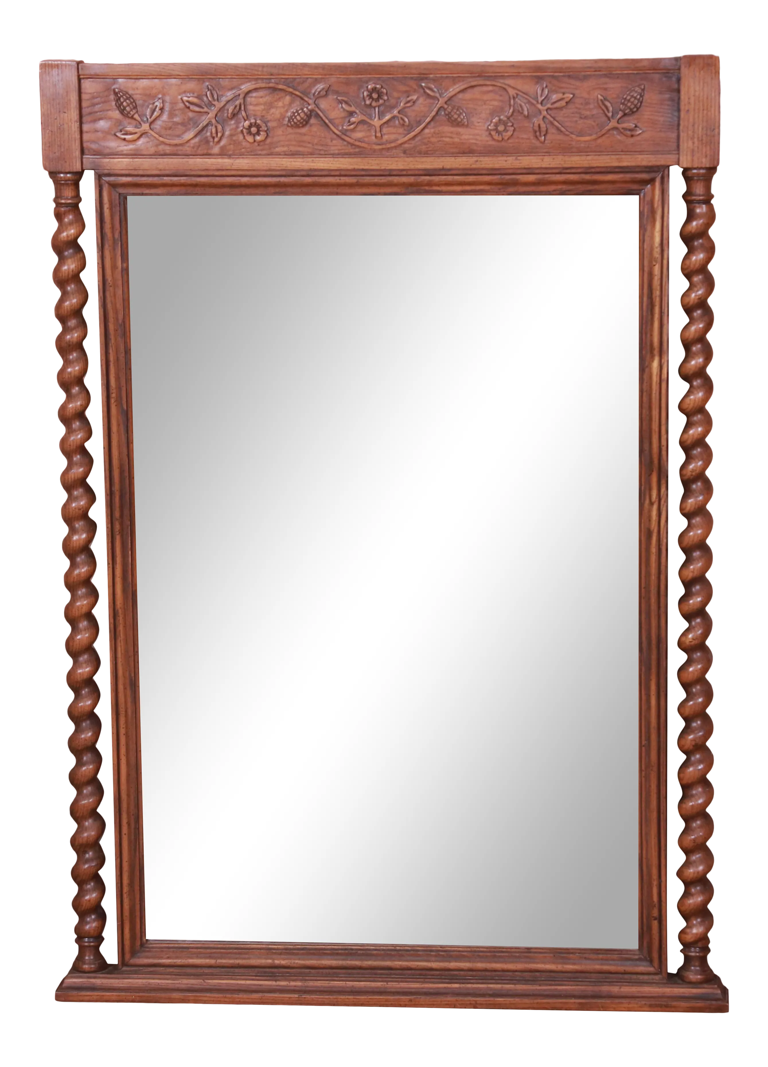 Baker Furniture English Barley Twist Carved Oak Framed Wall Mirror