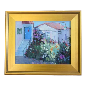 Silvio Silvestri, Portugal Cottage Home Landscape Painting Including the Antiqued Gold Frame
