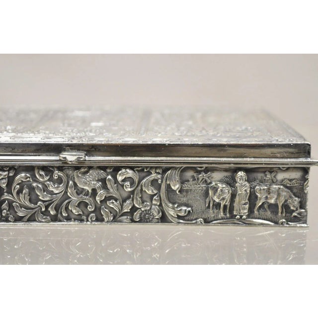 Early 1900s Vintage Dutch Country French Baroque Style Silver Plated Figural Jewelry Box For Sale - Image 4 of 12