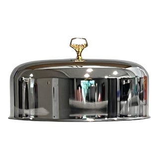 Vintage Stainless Steel Cake Dome Cover With Brass Handle For Sale