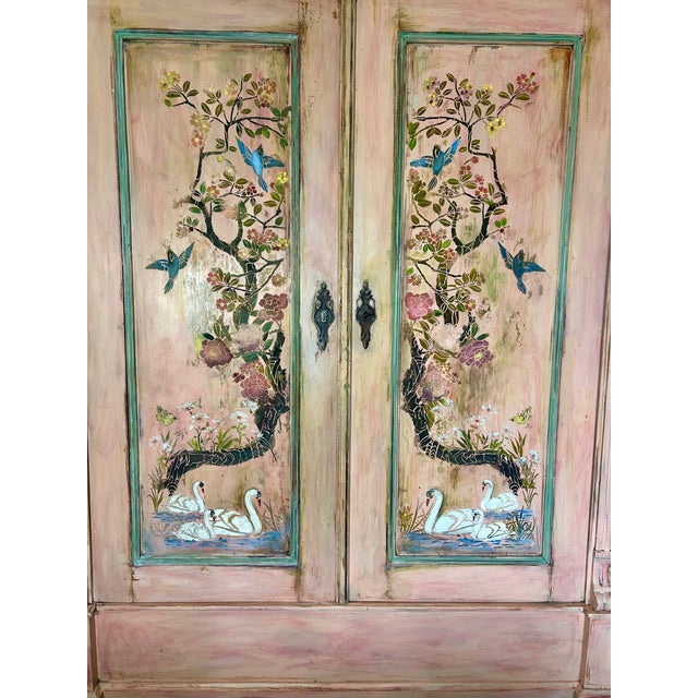 1990s Antique Painted Pine Wardrobe with Chinoiserie Panels, 1990s For Sale - Image 5 of 15