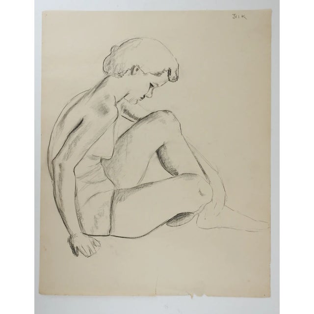 Vintage 1950's charcoal on paper portrait drawing of woman by Geneva Flores Hart (1906-2008) Texas. Unsigned, fromt he...