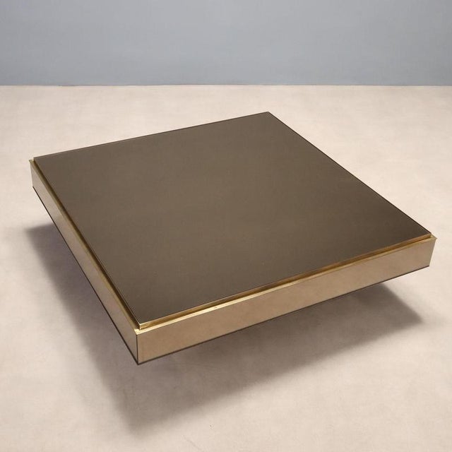 Brown Vintage Smoked Glass and Brass Coffee Table, 1980s For Sale - Image 8 of 10