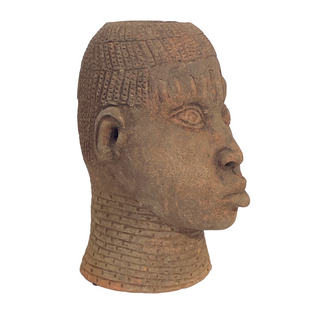 1980s Vintage Rare Large Ife Clay / Terracotta Head of Oni Yoruba Nigeria African 17.5" H For Sale - Image 5 of 7