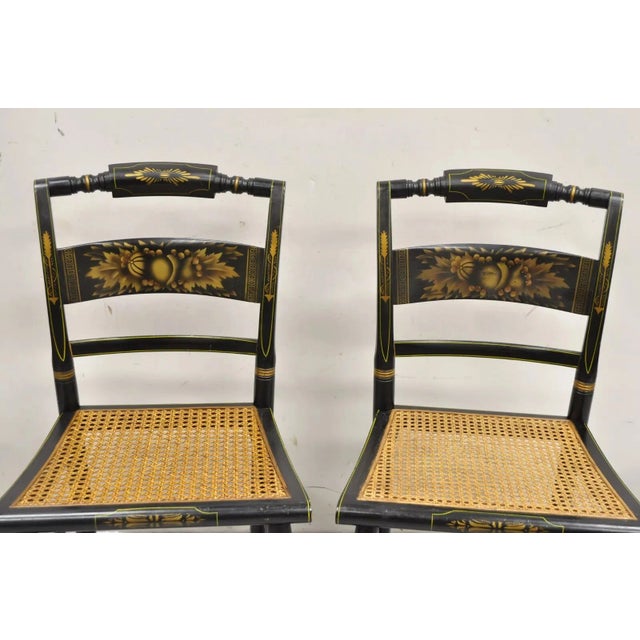 Traditional Mid 20th Century Vintage L. Hitchcock Black Stencil Harvest Decorated Cane Side Chair - a Pair For Sale - Image 3 of 11