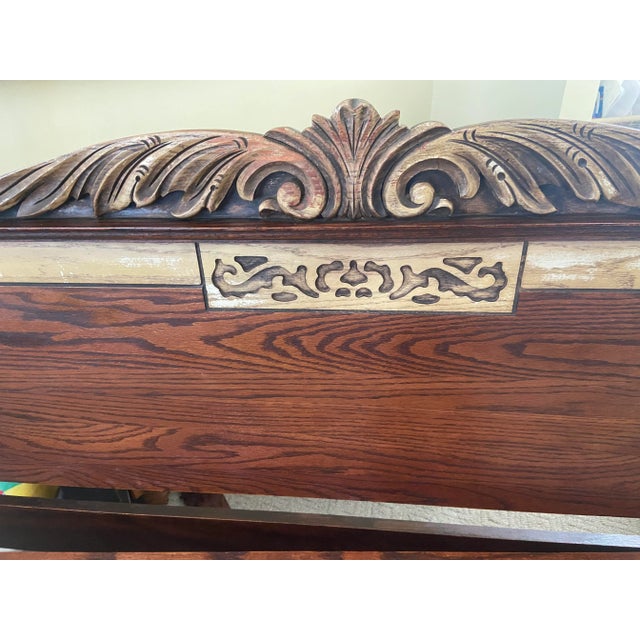 French Louis XV Inspired Double Headboard Beautiful antique chic design Headboard and Footboard Wood wheels Age wear thru...