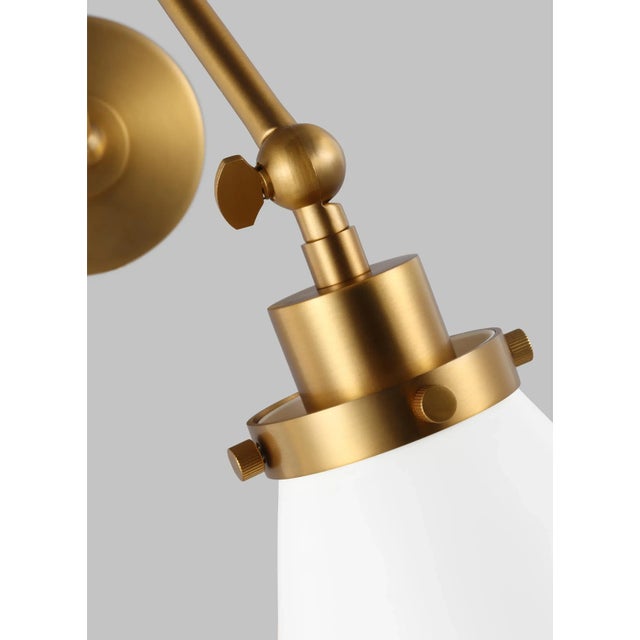 Chapman & Myers by Visual Comfort Studio Wellfleet Double Arm Cone Task Sconce, Matte White & Burnished Brass For Sale - Image 4 of 6