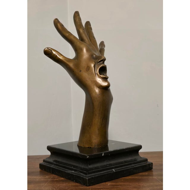 Late 20th Century Late 20th Century Signed Solid Bronze Surrealist Hand and Face Sculpture For Sale - Image 5 of 10