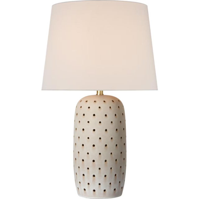 Transitional Chapman & Myers by Visual Comfort Signature Samara 30" Table Lamp in Dusted Stone with Linen Shade For Sale - Image 3 of 3