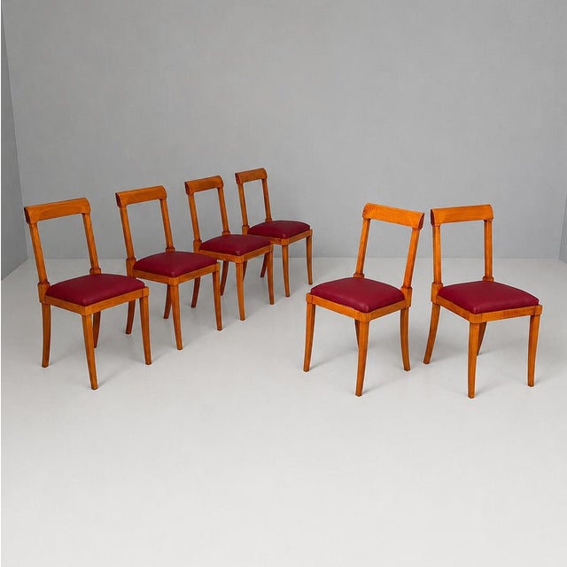 Mid-Century Modern Italian Wooden Chairs with Burgundy Sky, 1940s, Set of 6 For Sale - Image 15 of 15