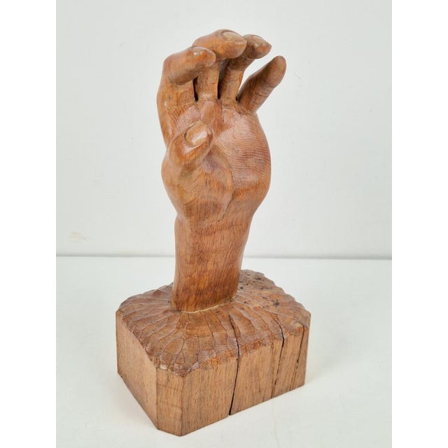 Brutalist Arts and Crafts Sculpture Wooden Hand, 1950s For Sale - Image 9 of 11