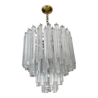 Vintage Murano Glass Clear Chandelier in the Style of Venini Triedri For Sale