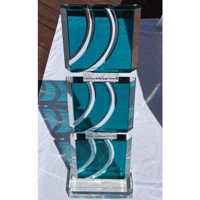 Vintage David Muniz 29" Lucite Art Sculpture Turquoise Blue & Clear Signed '02 For Sale - Image 10 of 16