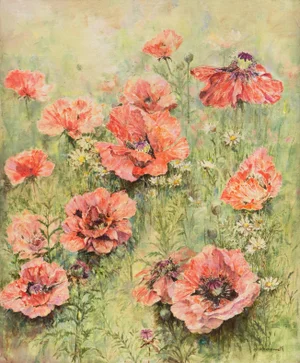 'Wild Poppies' by Jane Chenoweth, Circa 1955; Post-Impressionist Oil