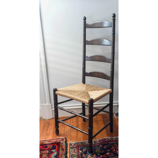 Chinoiserie 20th Century Antique English Ladder Back Chair Faux Bamboo Rush Seat For Sale - Image 3 of 10