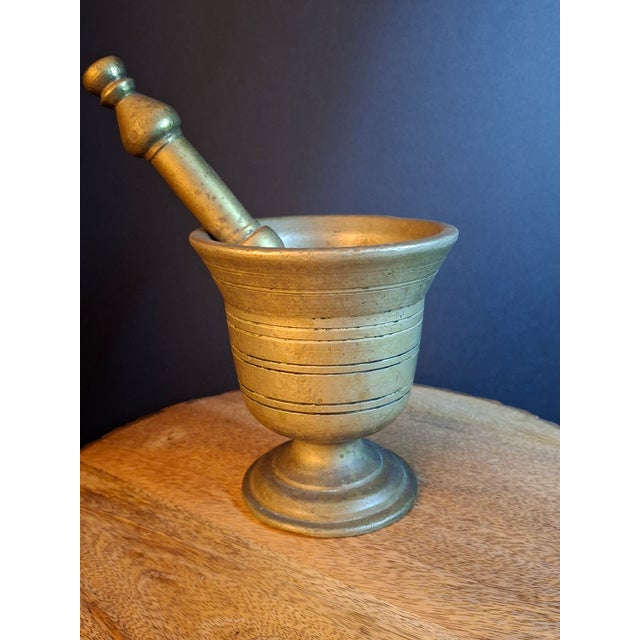 18th Century 18th Century Heavy Cast Brass Lathe-Turned Mortar and Pestle For Sale - Image 5 of 15