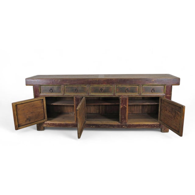 Hand Painted 98" Inch Long Asian Buffet Sideboard For Sale - Image 10 of 11