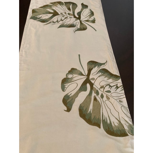 Sethi & Sethi Monstera Leaf Embroidered Silk Table Runner For Sale - Image 4 of 8