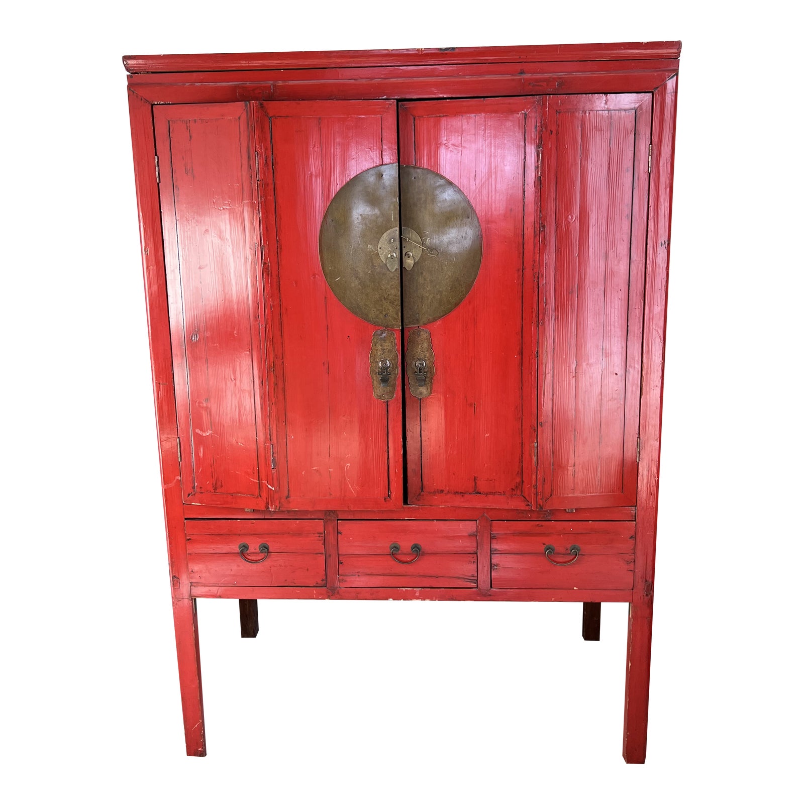 Mid 20th Century Chinese Red Lacquered Armoire Arhaus Furniture