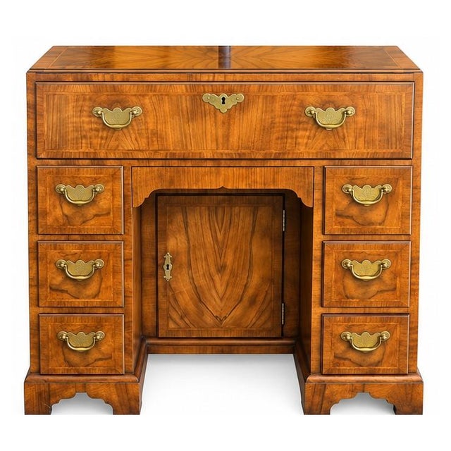 Queen Anne Mid 20th Century Queen Anne -Style Walnut Kneehole Desk For Sale - Image 3 of 6