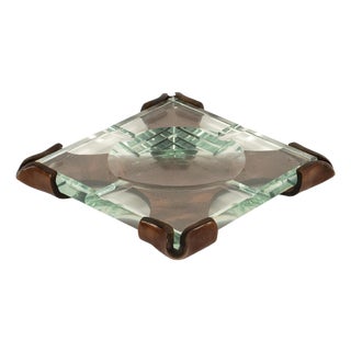 Midcentury Modern Squared Ashtray in Leather and Glass by Cap, 1970s For Sale