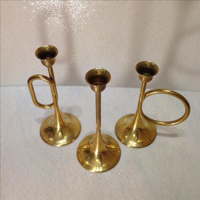 Vintage Brass Trumpet Candlesticks Set of 3 Chairish