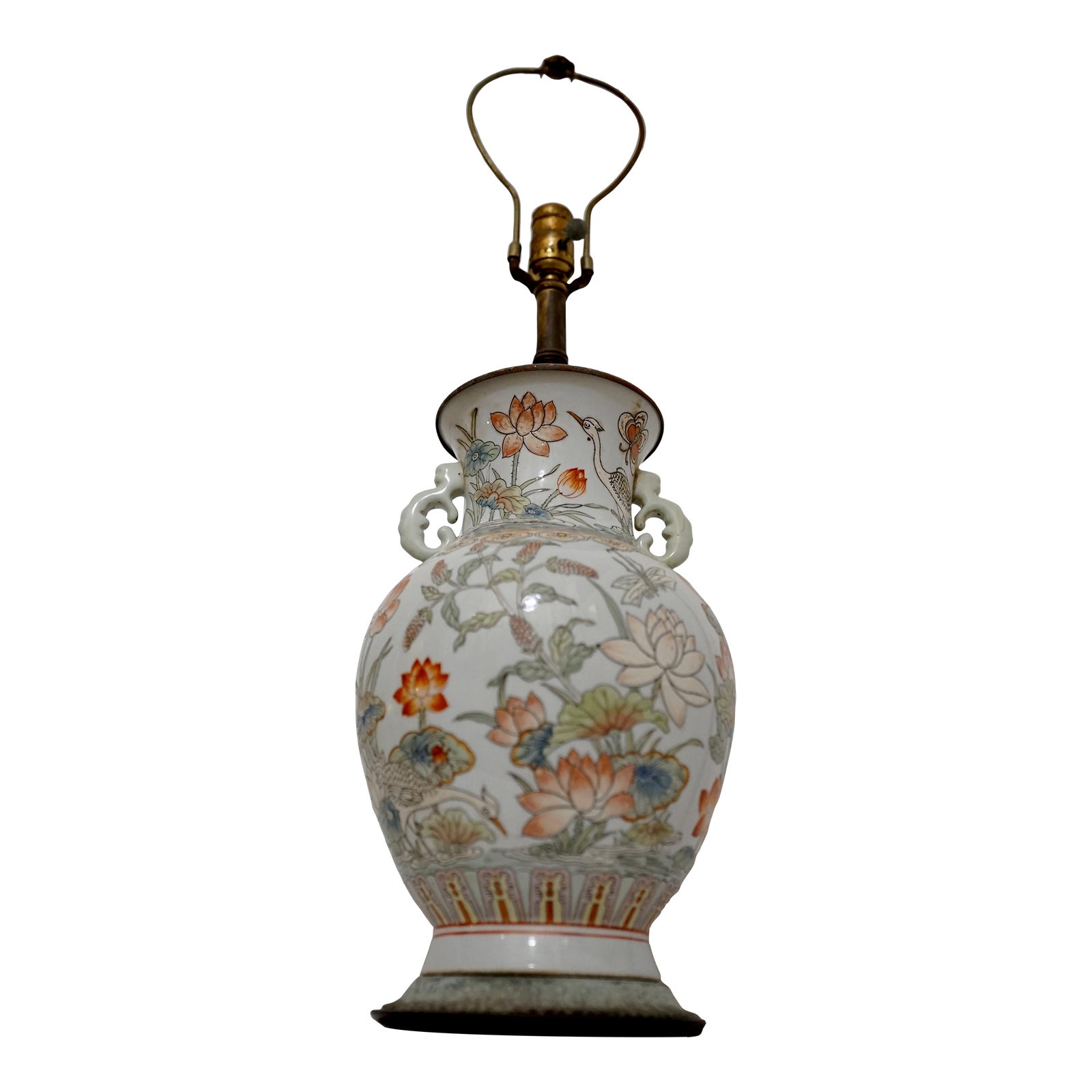 19th Century Famille Verte Vase Lamp Conversion on White Ground Large ...