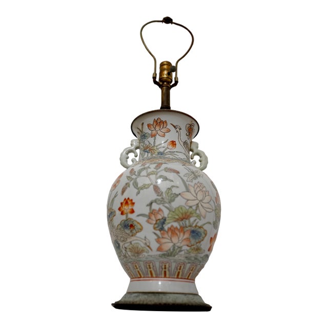 19th Century Famille Verte Vase Lamp Conversion on White Ground Large, Unusual For Sale