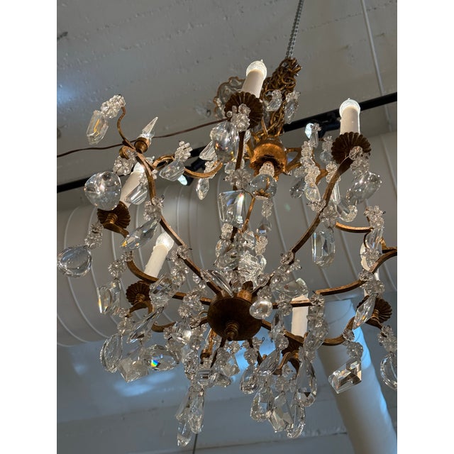Late 20th Century In the Style of Dennis & Leen Gold Finish Six Light Crystal Chandelier For Sale - Image 5 of 12