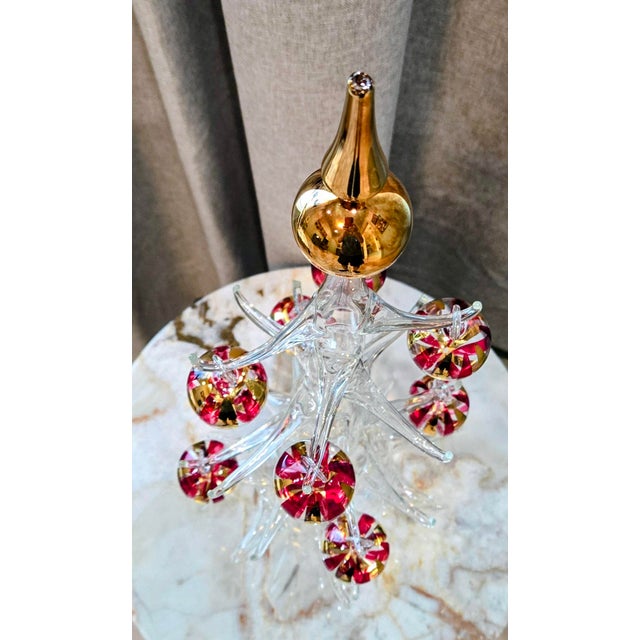 Mid-Century Modern Vintage 20" Italian Hand-Blown Soffieria Parise Vetro Glass Christmas Tree With Red & Gold Ornaments For Sale - Image 3 of 9