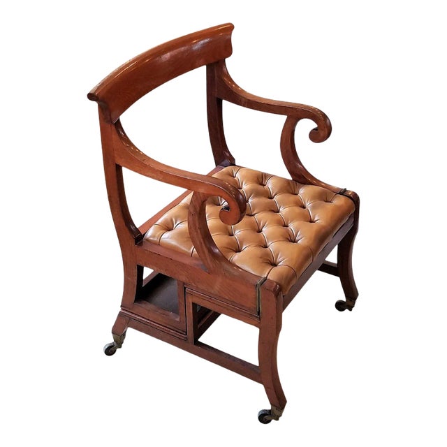 Early 19th Century English Mahogany Folding Library Steps Chair For Sale