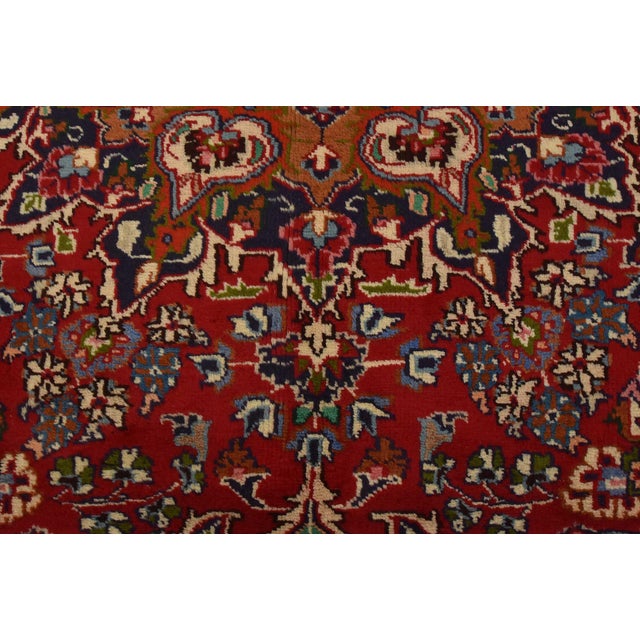 Mashad Rug 9’7” X 12’3” Red Wool Vintage Traditional Hand-Knotted Carpet For Sale - Image 10 of 14