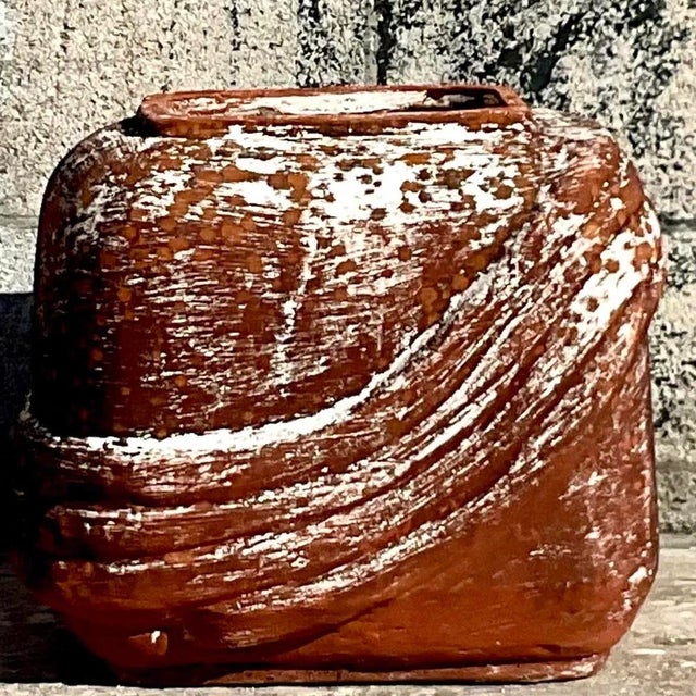Vintage Cube Terracotta Planter With Curvy Ridges For Sale - Image 9 of 12