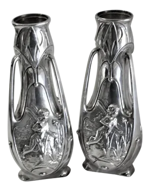 Antique Art Nouveau Silver Plated Vases - a Pair