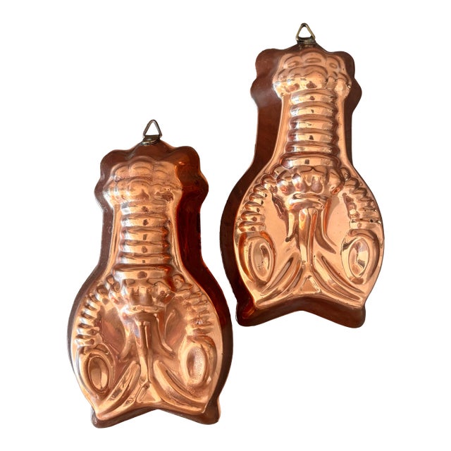 1970s Small Copper Lobster Jello Mold Pair For Sale