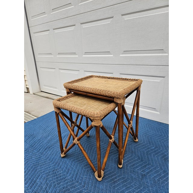 Bamboo Rope and Grass Mat Nesting Tables For Sale - Image 6 of 15