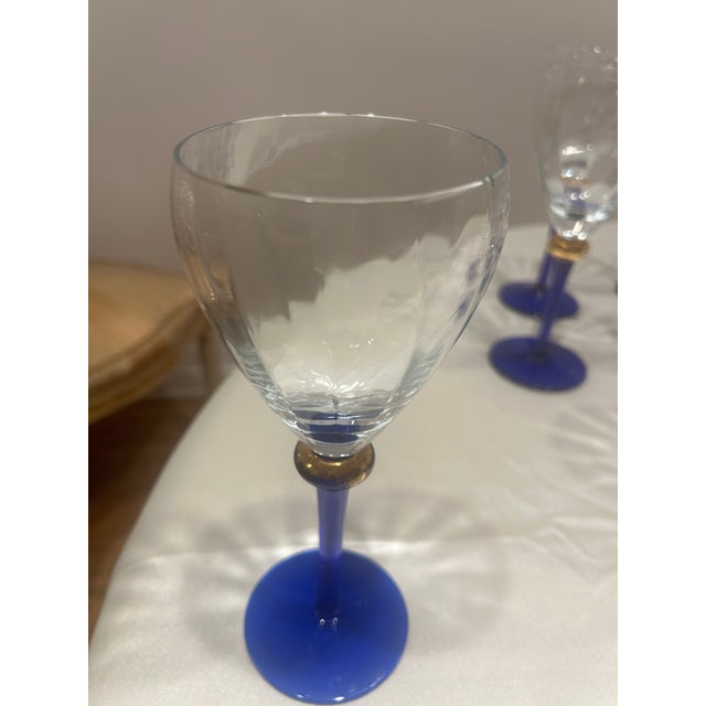 Mid-Century Modern 1950s Mid-Century Modern Cobalt Blue and Gold Accent Wine Glasses and Matching Decanter — Set of 13 For Sale - Image 3 of 8
