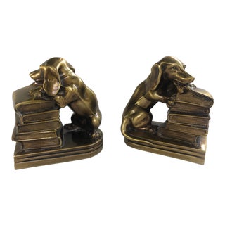 Vintage Pm Craftsman Cast Metal Brass Dachshund Bookends For Sale
