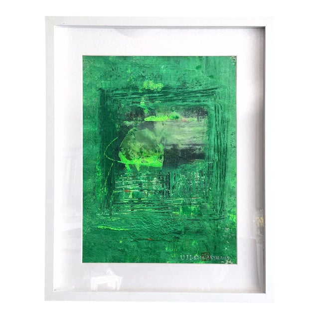 uji.ii White Framed Surreal Green Painting For Sale