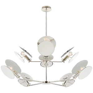 Thomas O'Brien for Visual Comfort Signature Osiris Large Reflector Chandelier in Polished Nickel with Linen Diffuser