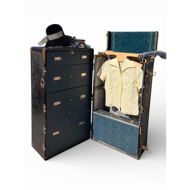A beautifully preserved antique Mendel wardrobe steamer trunk, complete with its rare, number-matched original key — an...