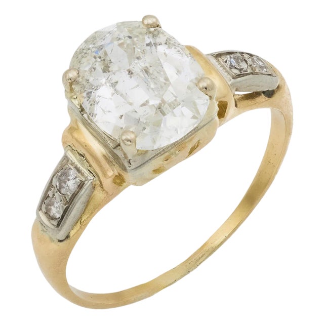 1940s Retro 1.58 Carat Diamond 14k Yellow Gold Engagement Ring, Size 4.5 For Sale