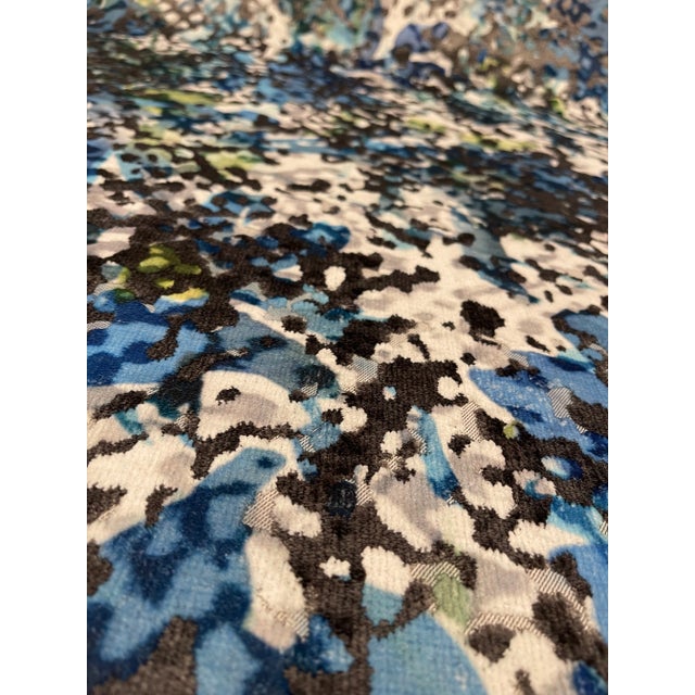 Modern Caracole Signature Blue, Green, Black, Ivory and Grey Cameo 4102-10cc Designer Fabric - 14 Yards For Sale - Image 3 of 5