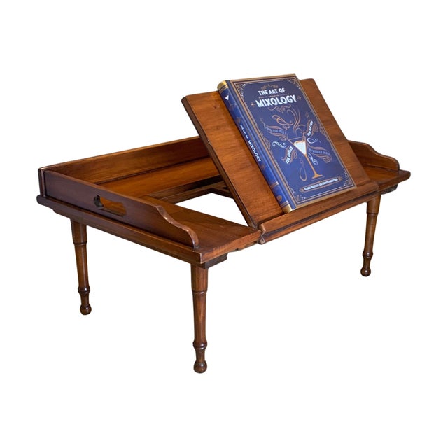 Antique English Mahogany Reading Breakfast Table with Gallery Sides Pierced Grip Handles and Turned Legs For Sale - Image 12 of 17