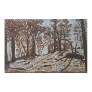 1956 Tonal Folk Art Winter Forest Landscape Painting