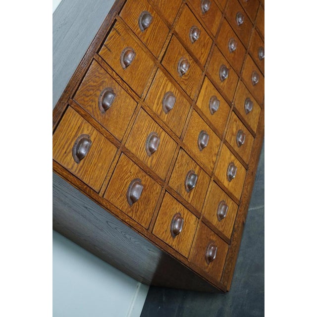 Dutch Industrial Oak Apothecary Cabinet Bank of Drawers, 1940s For Sale - Image 10 of 18