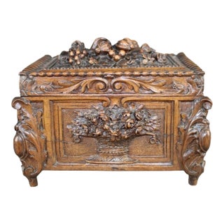 Antique French Relief Carved Fruit Dresser Box For Sale