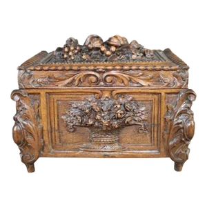 Antique French Relief Carved Fruit Dresser Box